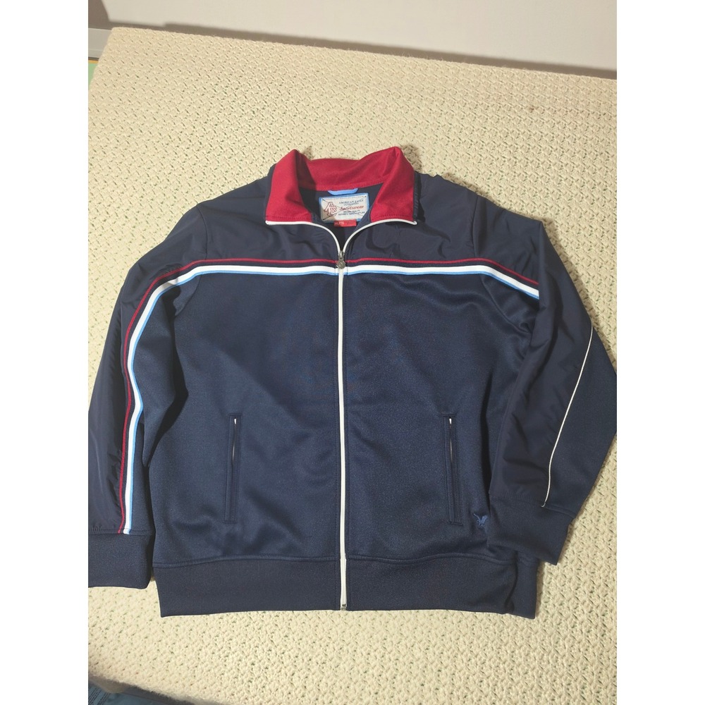 American Eagle Track Jacket Mens XXL Navy Blue Excellent Varsity Sportswear Zip